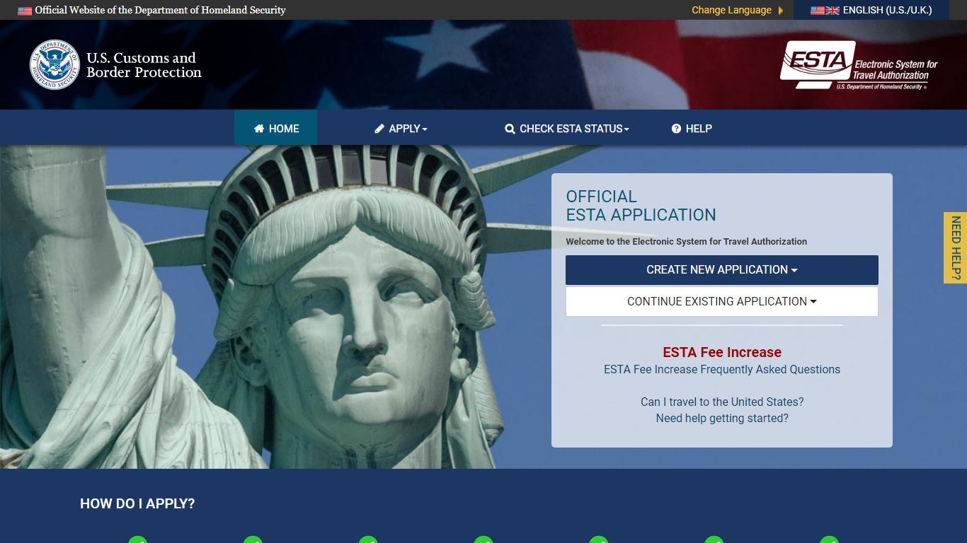 Official ESTA Application Website, U.S. Customs and Border Protection - DHS