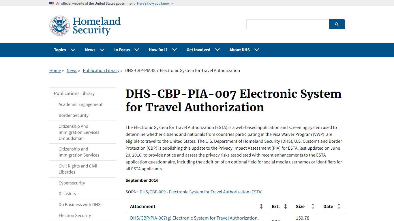 DHS-CBP-PIA-007 Electronic System for Travel Authorization